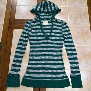 Energie Teal and Gray Striped Long Sleeve Hoodie